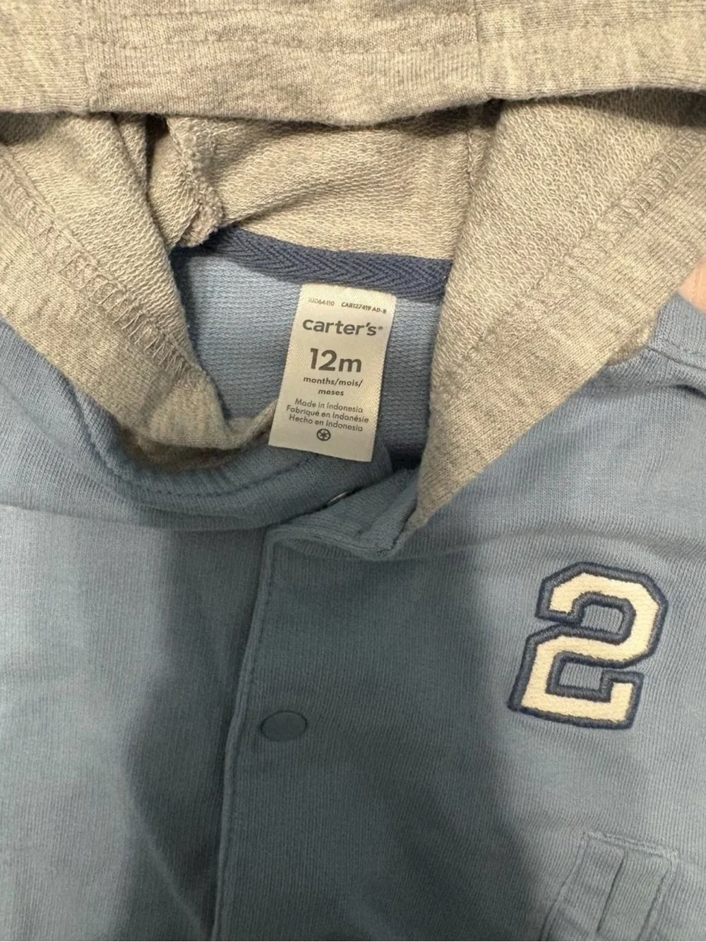 Carter's Light Blue Hooded Sweatshirt with Gray Hood